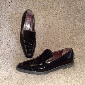 TOD'S-Black Patent-Contrast Stitch-Square Toe-Rubber Soles-SZ 37.5-Excellent
